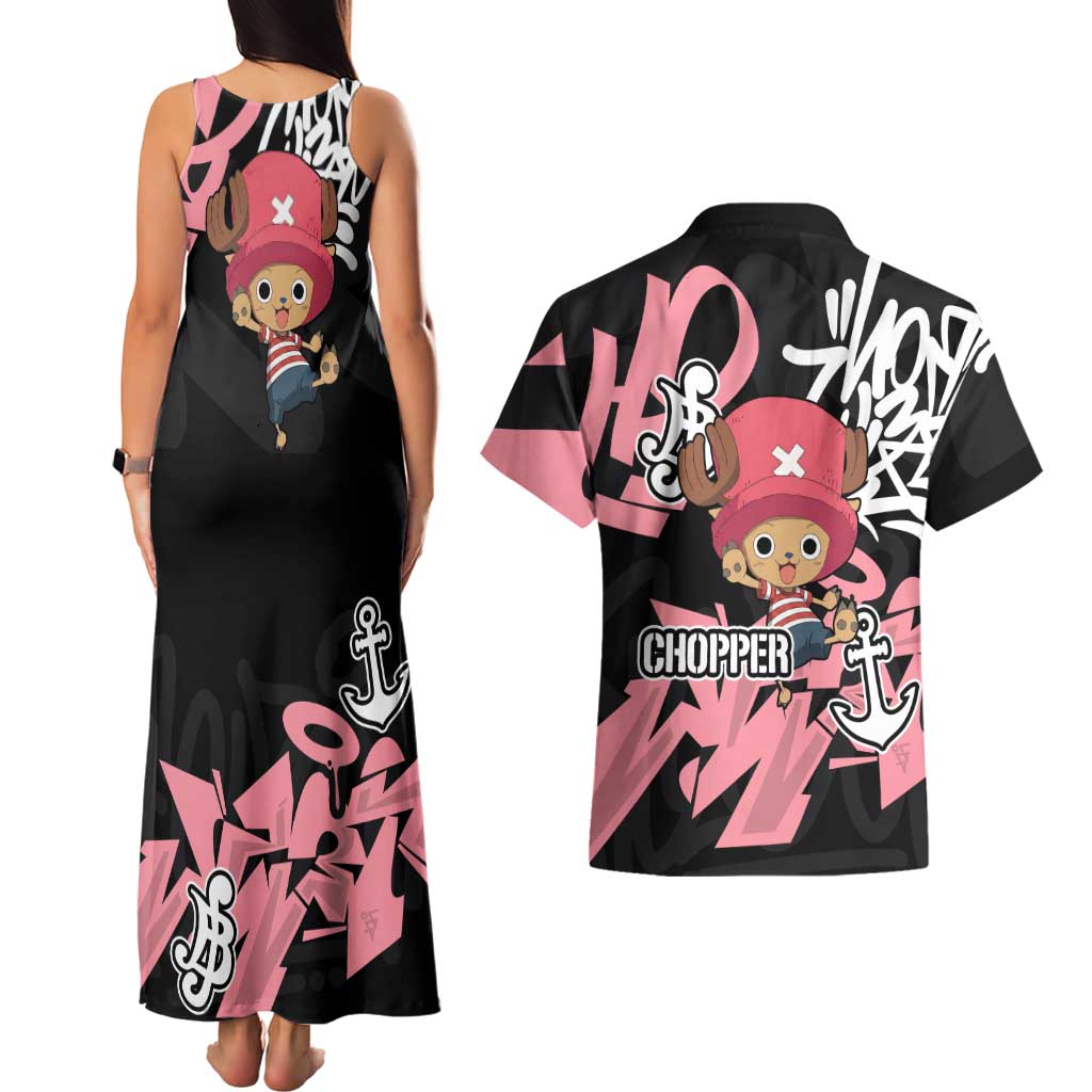 Tony Tony Chopper One Piece Couples Matching Tank Maxi Dress and Hawaiian Shirt Graffiti Street Art Anime Collage