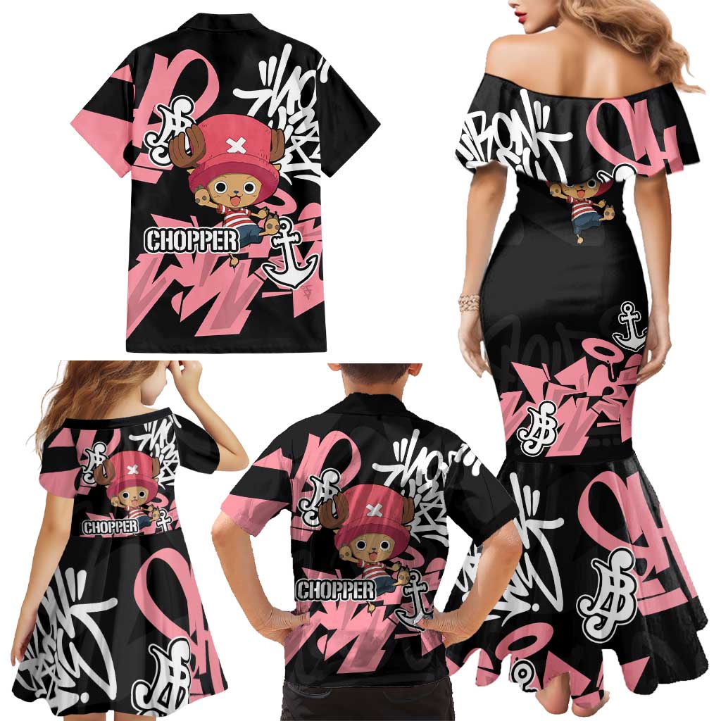Tony Tony Chopper One Piece Family Matching Mermaid Dress and Hawaiian Shirt Graffiti Street Art Anime Collage