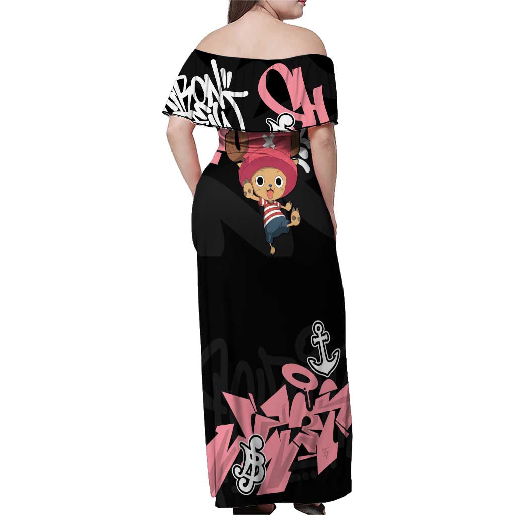 Tony Tony Chopper One Piece Family Matching Off Shoulder Maxi Dress and Hawaiian Shirt Graffiti Street Art Anime Collage