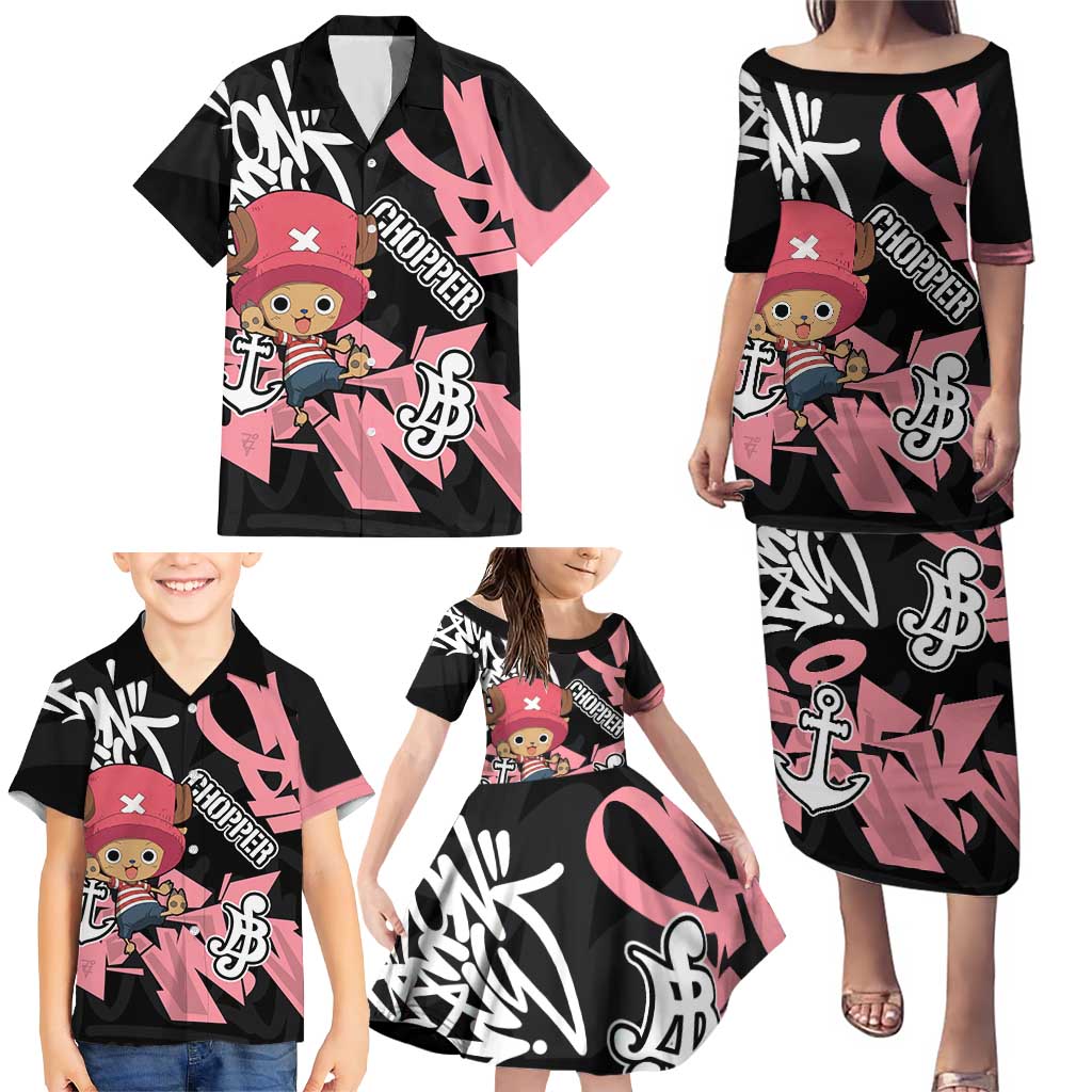 Tony Tony Chopper One Piece Family Matching Puletasi and Hawaiian Shirt Graffiti Street Art Anime Collage