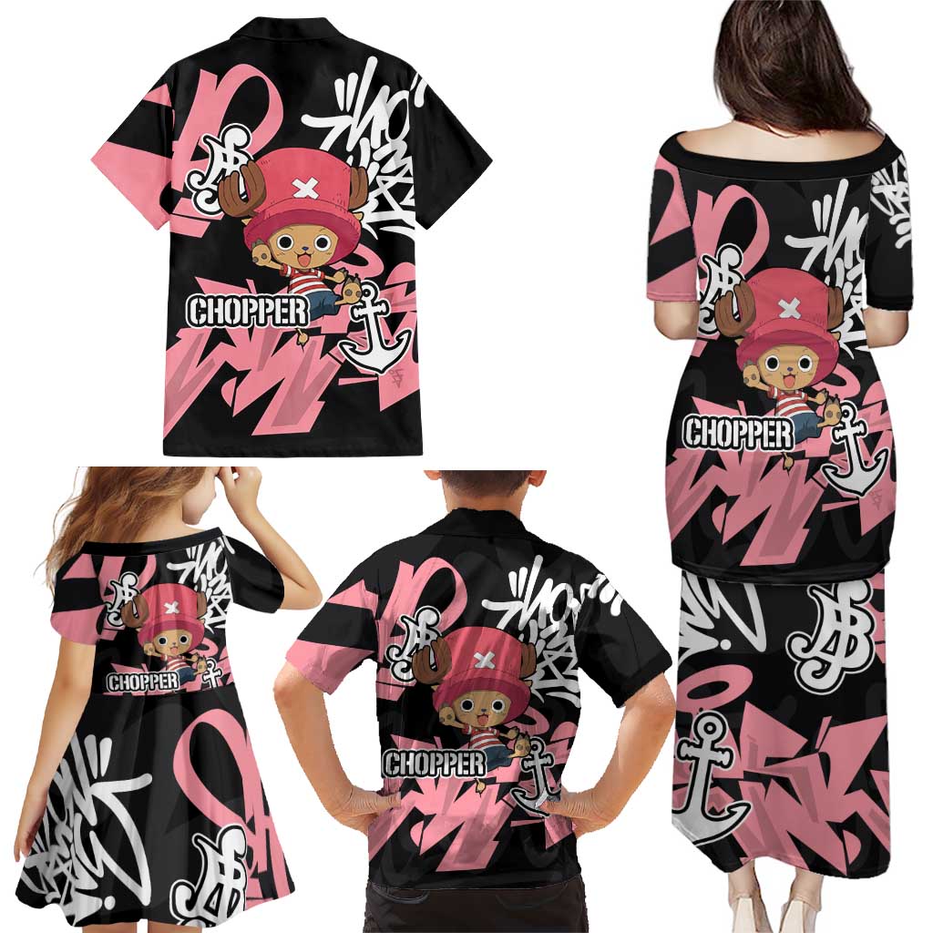 Tony Tony Chopper One Piece Family Matching Puletasi and Hawaiian Shirt Graffiti Street Art Anime Collage