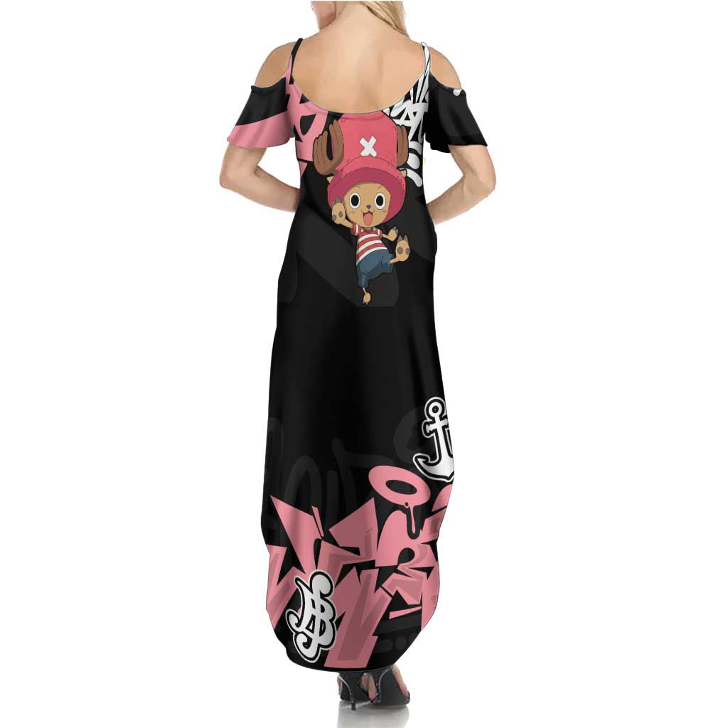 Tony Tony Chopper One Piece Family Matching Summer Maxi Dress and Hawaiian Shirt Graffiti Street Art Anime Collage