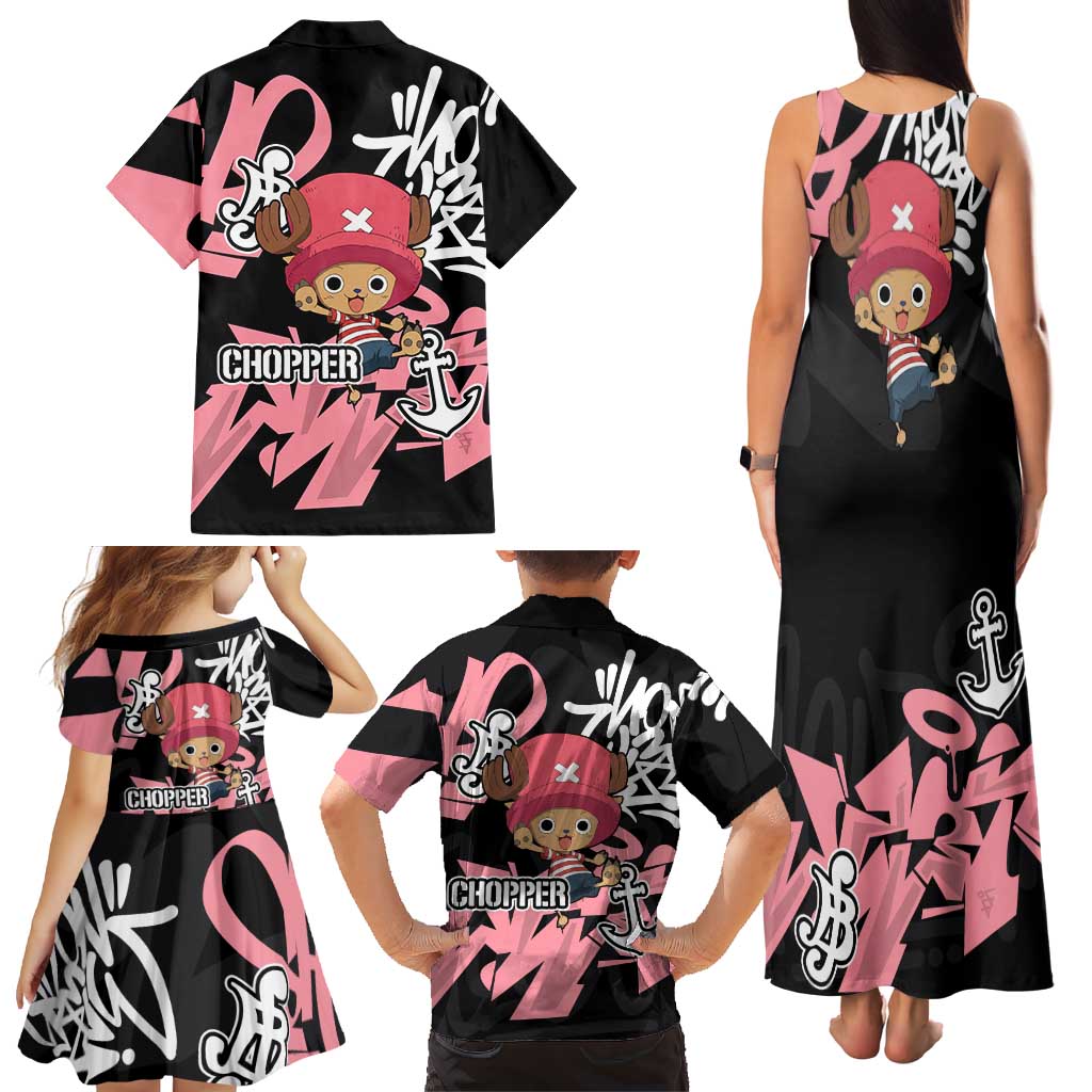 Tony Tony Chopper One Piece Family Matching Tank Maxi Dress and Hawaiian Shirt Graffiti Street Art Anime Collage