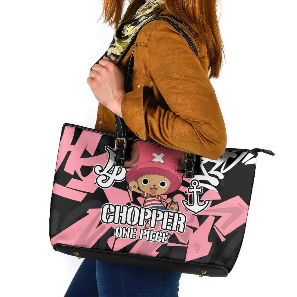Tony Tony Chopper One Piece Leather Tote Bag Graffiti Street Art Anime Collage