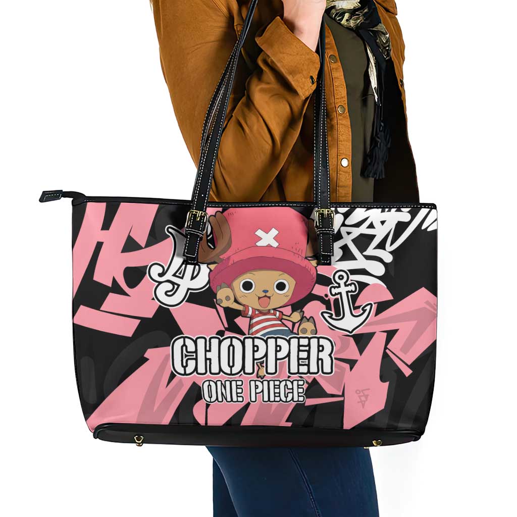 Tony Tony Chopper One Piece Leather Tote Bag Graffiti Street Art Anime Collage