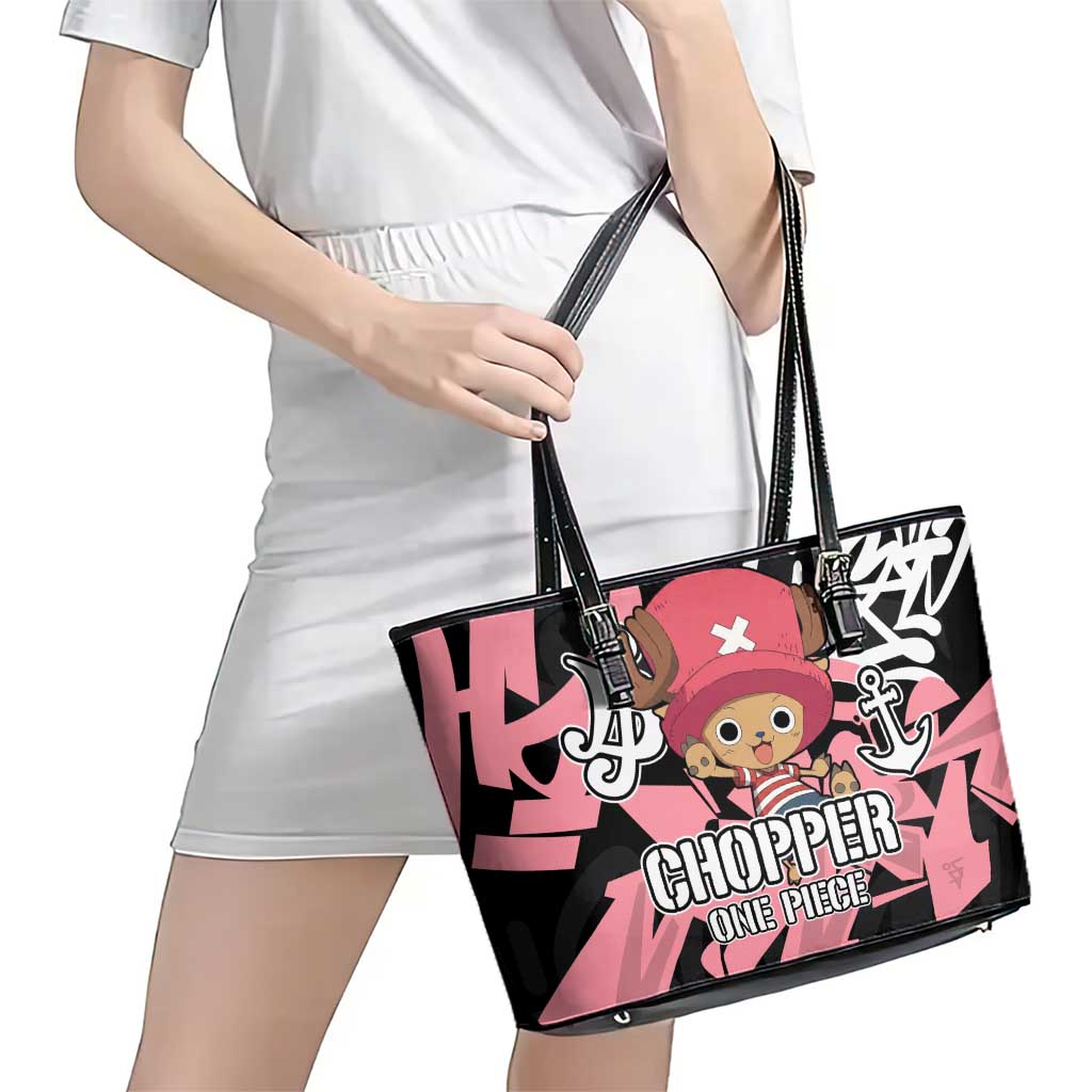Tony Tony Chopper One Piece Leather Tote Bag Graffiti Street Art Anime Collage