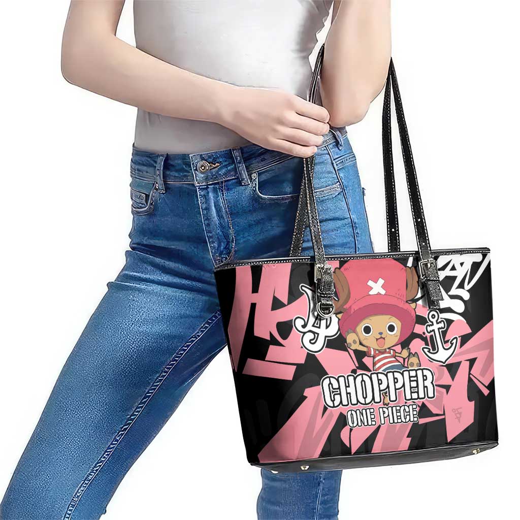 Tony Tony Chopper One Piece Leather Tote Bag Graffiti Street Art Anime Collage