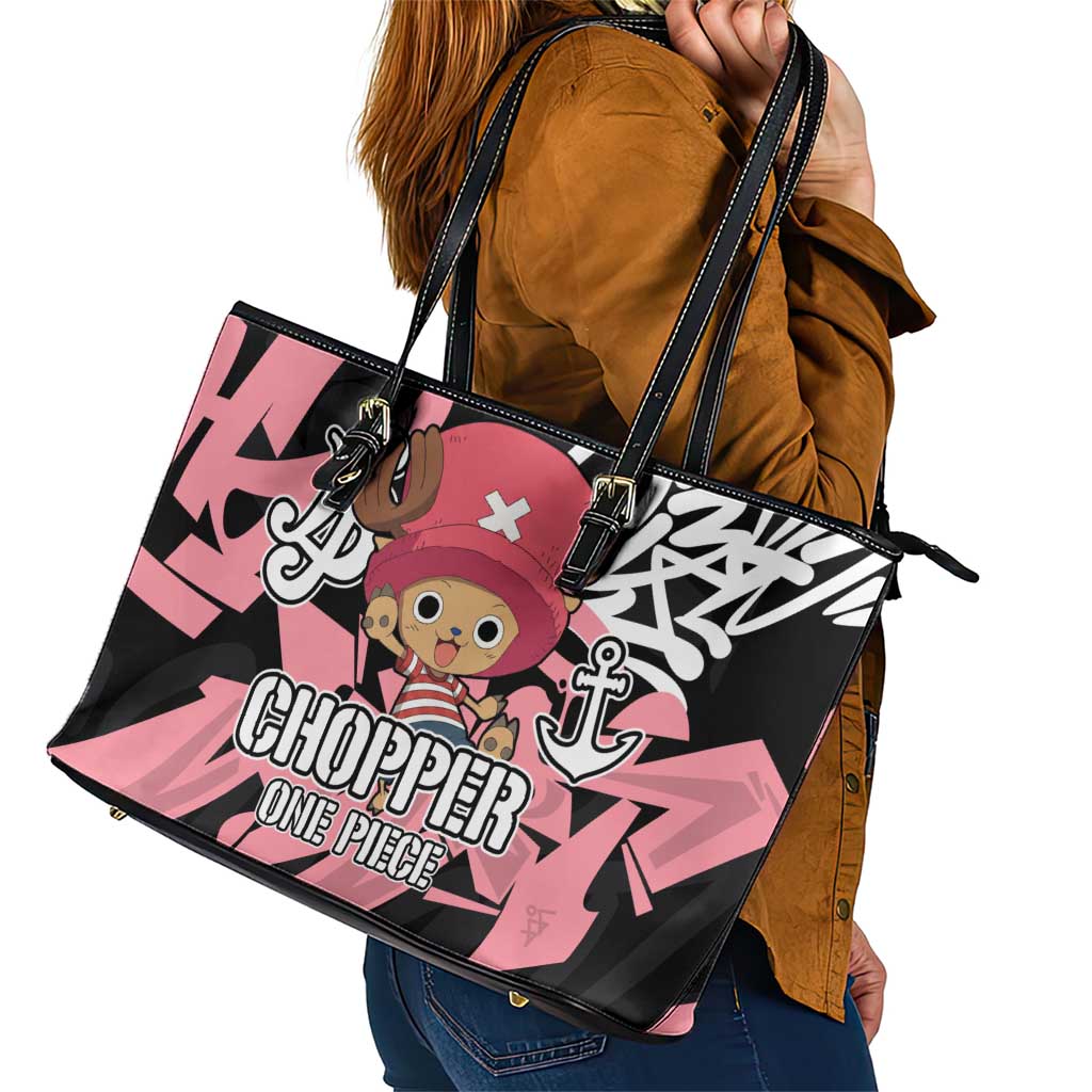 Tony Tony Chopper One Piece Leather Tote Bag Graffiti Street Art Anime Collage