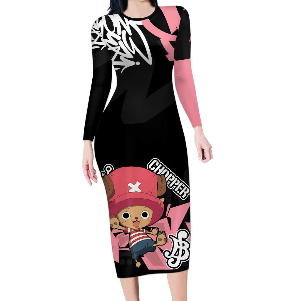 Tony Tony Chopper One Piece Long Sleeve Bodycon Dress Graffiti Street Art Anime Collage