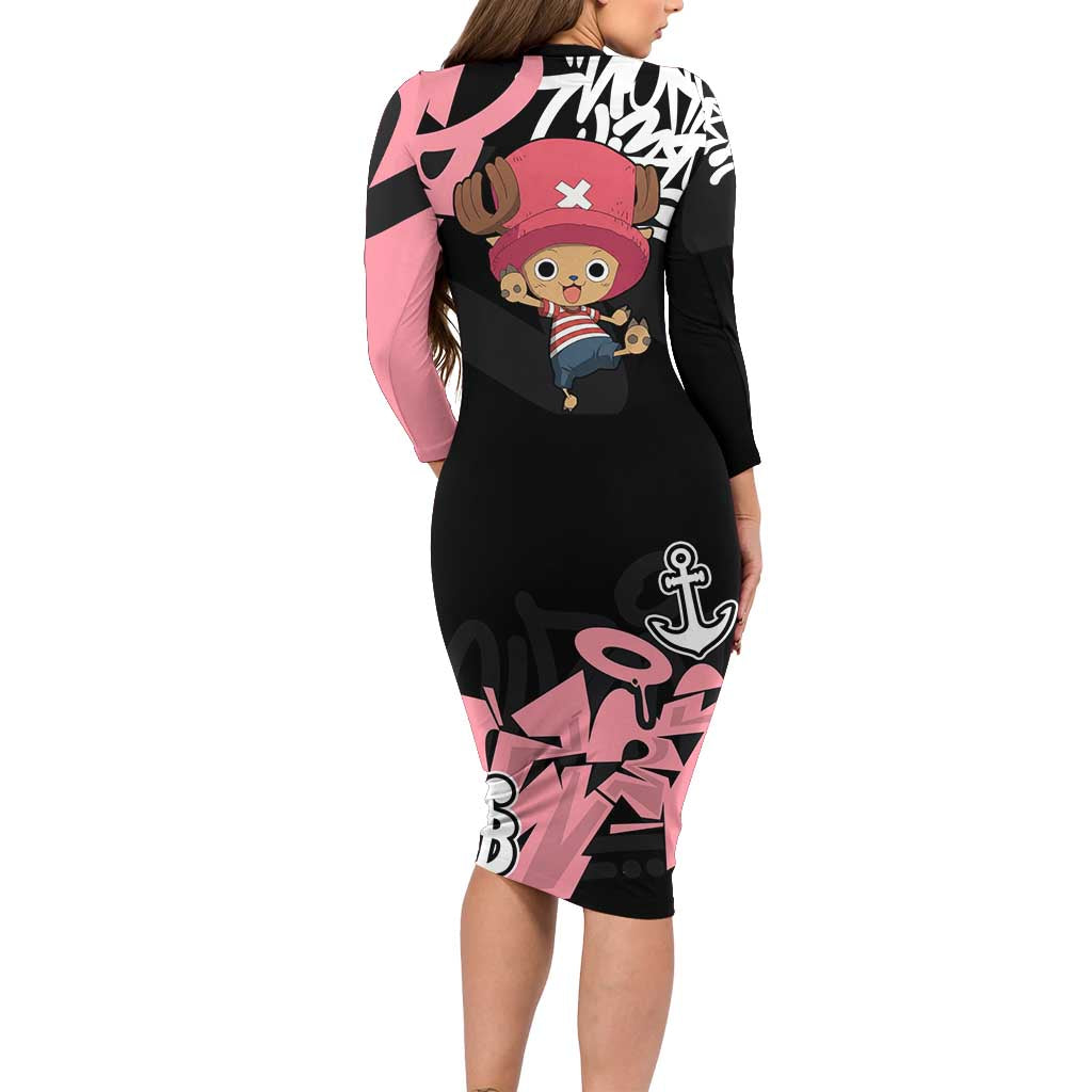 Tony Tony Chopper One Piece Long Sleeve Bodycon Dress Graffiti Street Art Anime Collage