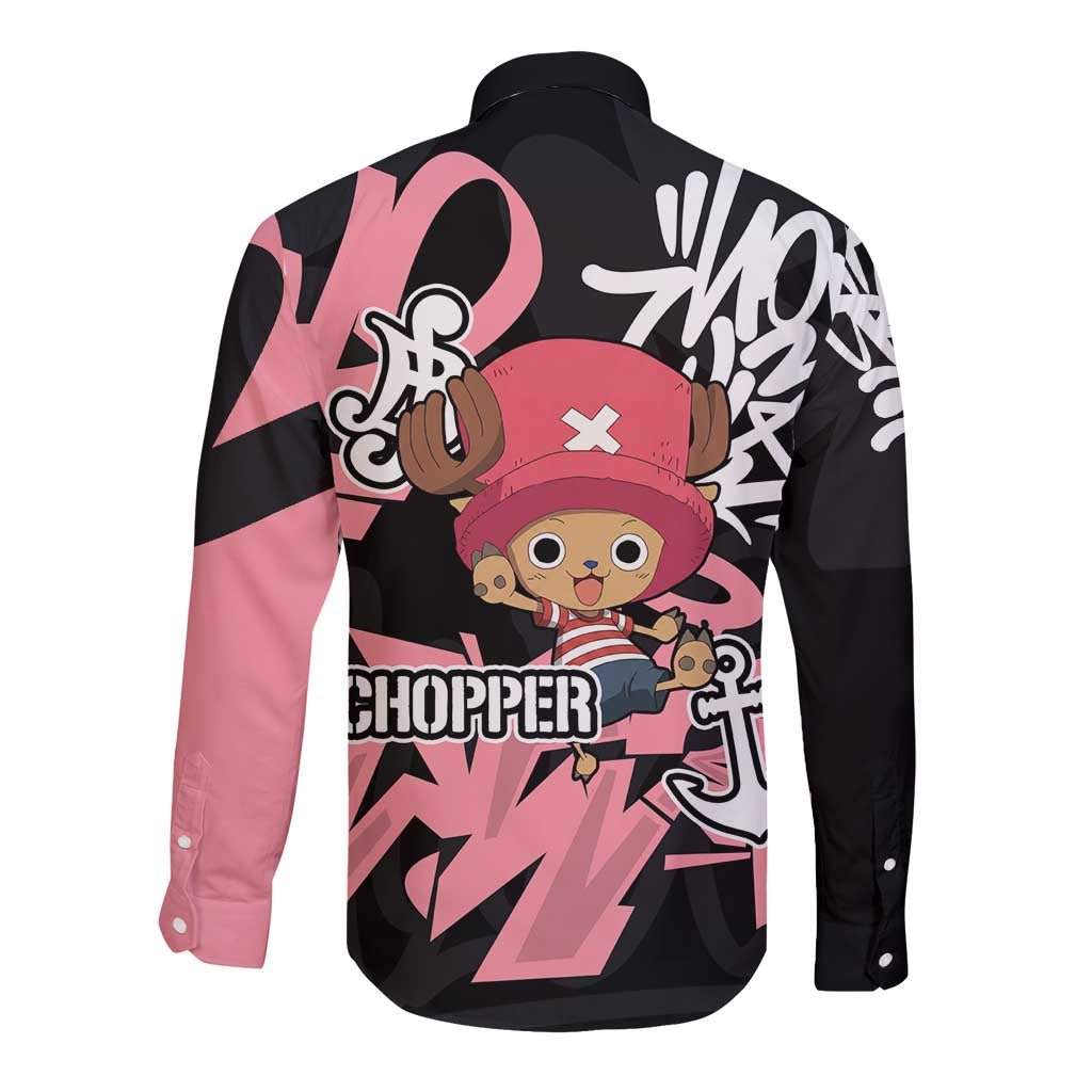 Tony Tony Chopper One Piece Long Sleeve Button Shirt Graffiti Street Art Anime Collage