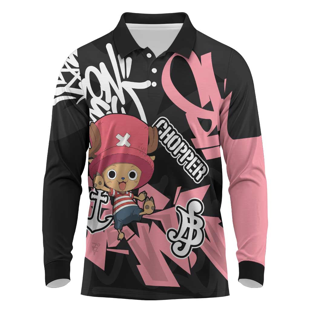 Tony Tony Chopper One Piece Long Sleeve Polo Shirt Graffiti Street Art Anime Collage
