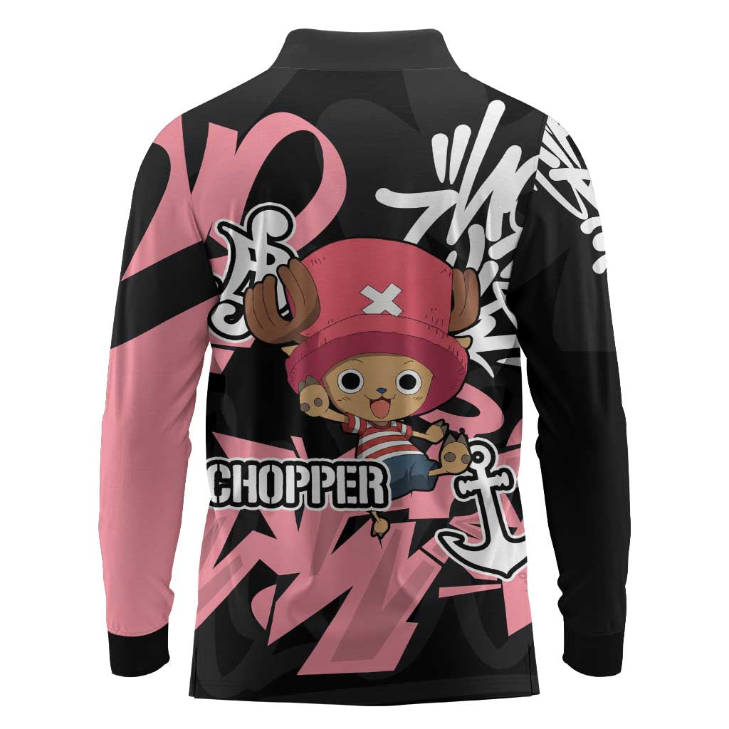 Tony Tony Chopper One Piece Long Sleeve Polo Shirt Graffiti Street Art Anime Collage