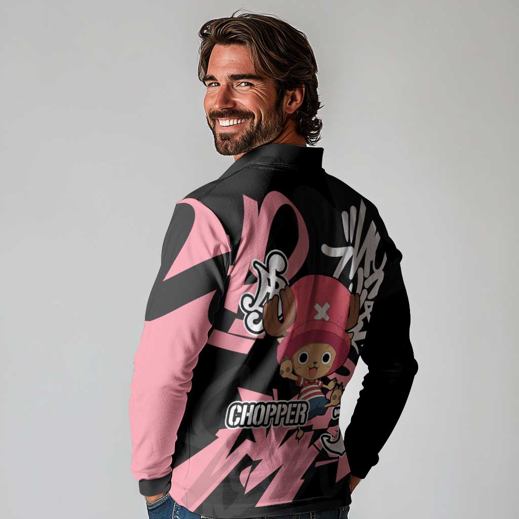 Tony Tony Chopper One Piece Long Sleeve Polo Shirt Graffiti Street Art Anime Collage