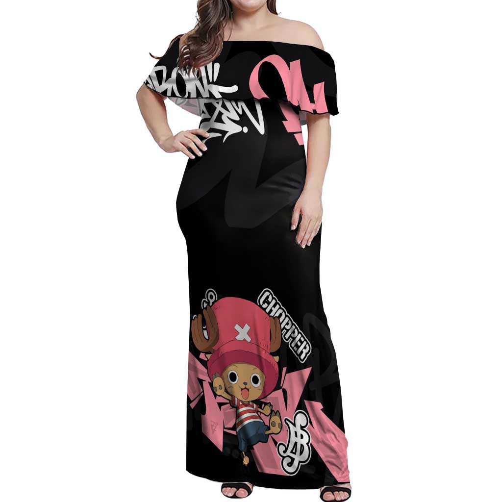 Tony Tony Chopper One Piece Off Shoulder Maxi Dress Graffiti Street Art Anime Collage