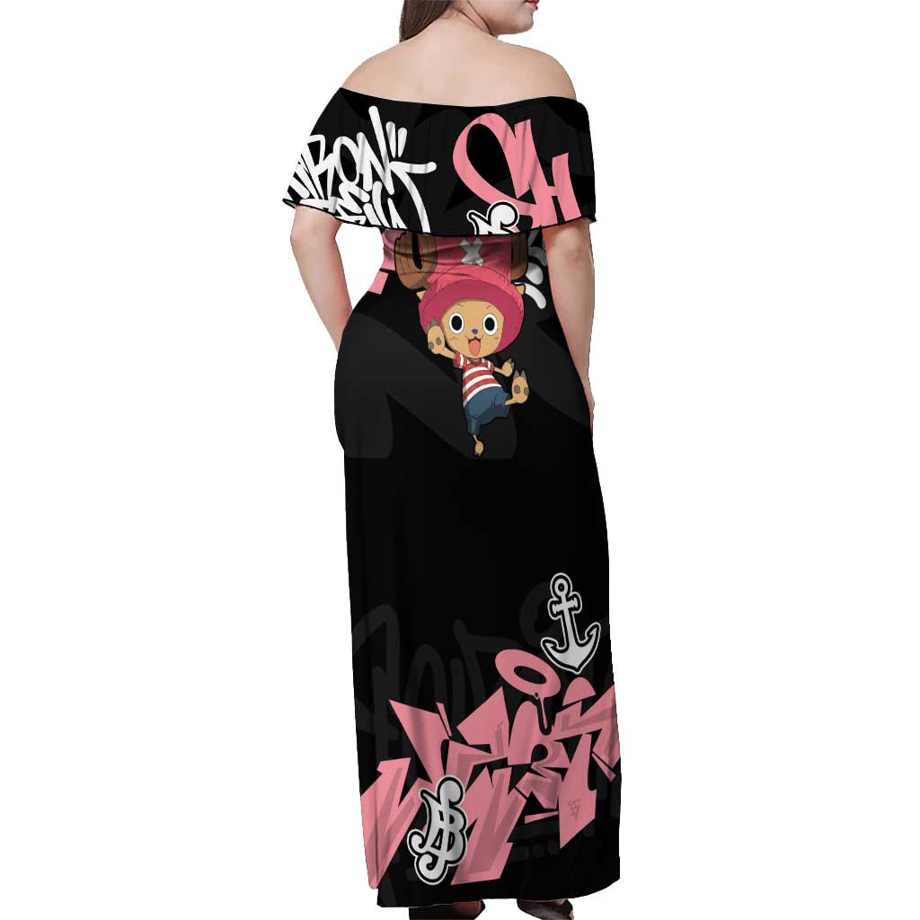 Tony Tony Chopper One Piece Off Shoulder Maxi Dress Graffiti Street Art Anime Collage