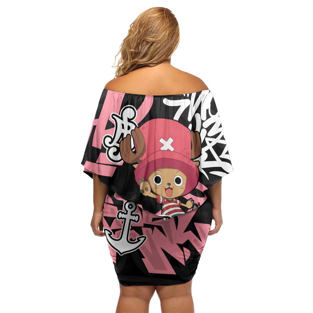 Tony Tony Chopper One Piece Off Shoulder Short Dress Graffiti Street Art Anime Collage