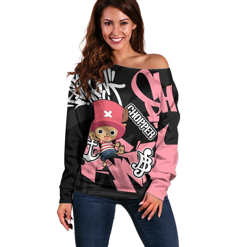 Tony Tony Chopper One Piece Off Shoulder Sweater Graffiti Street Art Anime Collage