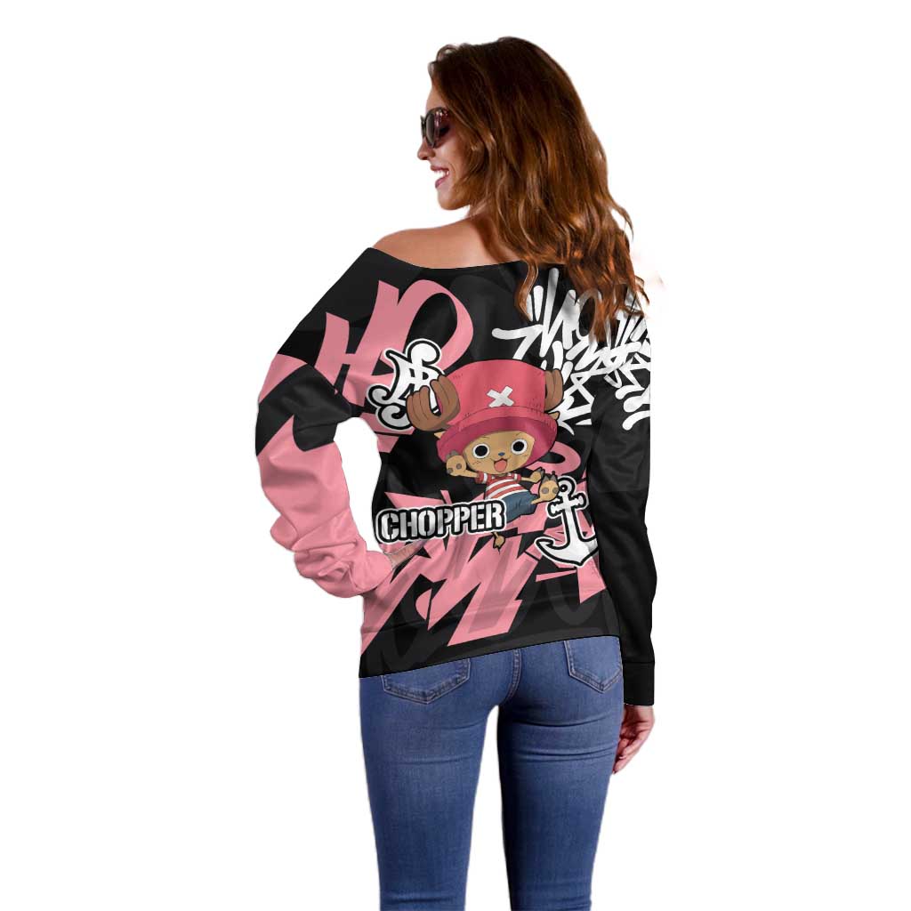Tony Tony Chopper One Piece Off Shoulder Sweater Graffiti Street Art Anime Collage