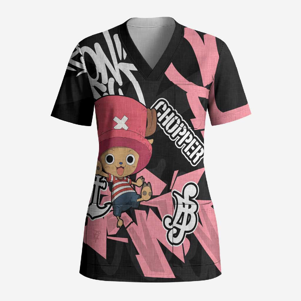 Tony Tony Chopper One Piece Scrub Top Graffiti Street Art Anime Collage