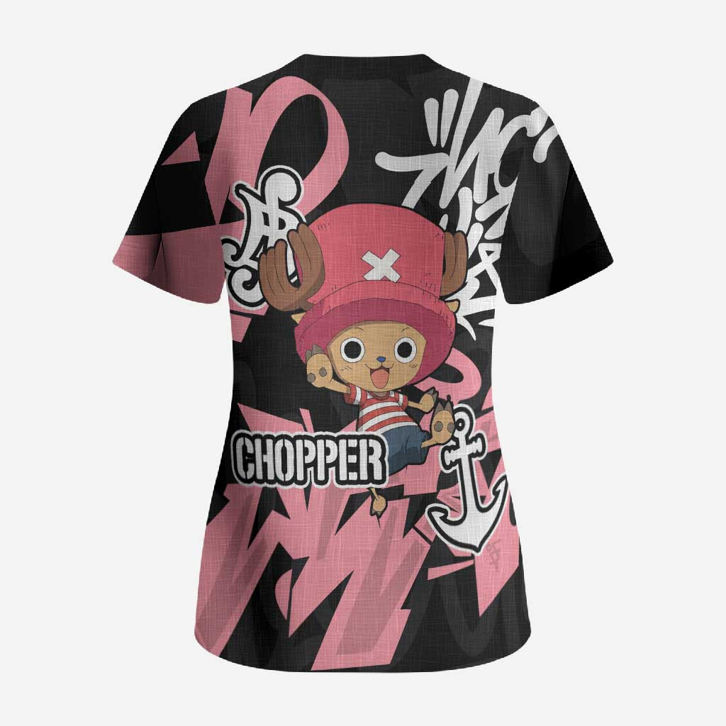 Tony Tony Chopper One Piece Scrub Top Graffiti Street Art Anime Collage