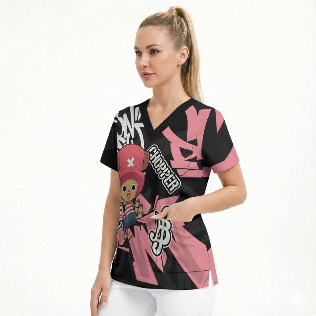 Tony Tony Chopper One Piece Scrub Top Graffiti Street Art Anime Collage