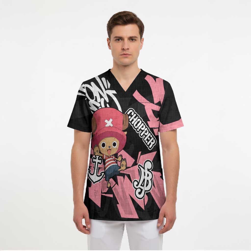 Tony Tony Chopper One Piece Scrub Top Graffiti Street Art Anime Collage