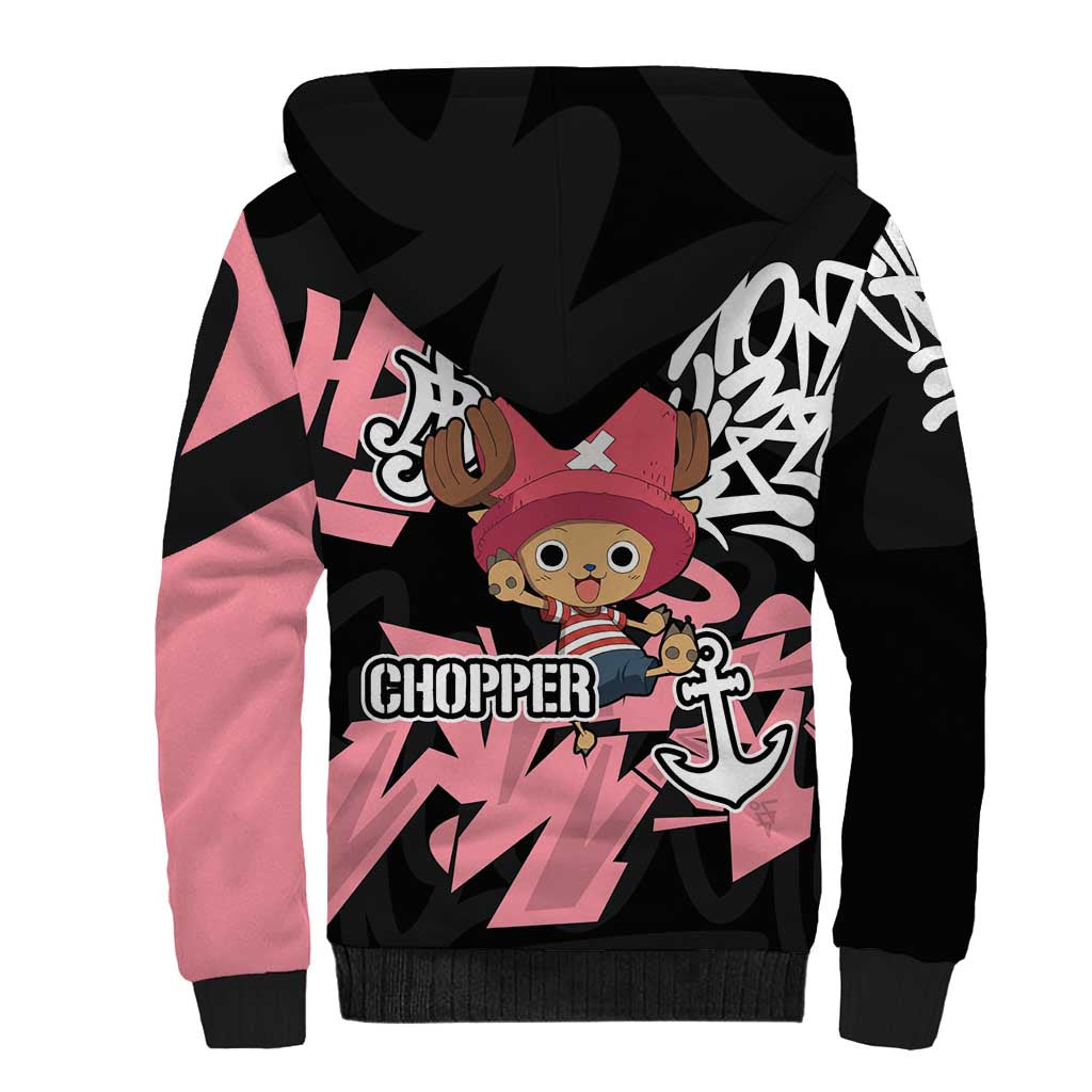 Tony Tony Chopper One Piece Sherpa Hoodie Graffiti Street Art Anime Collage
