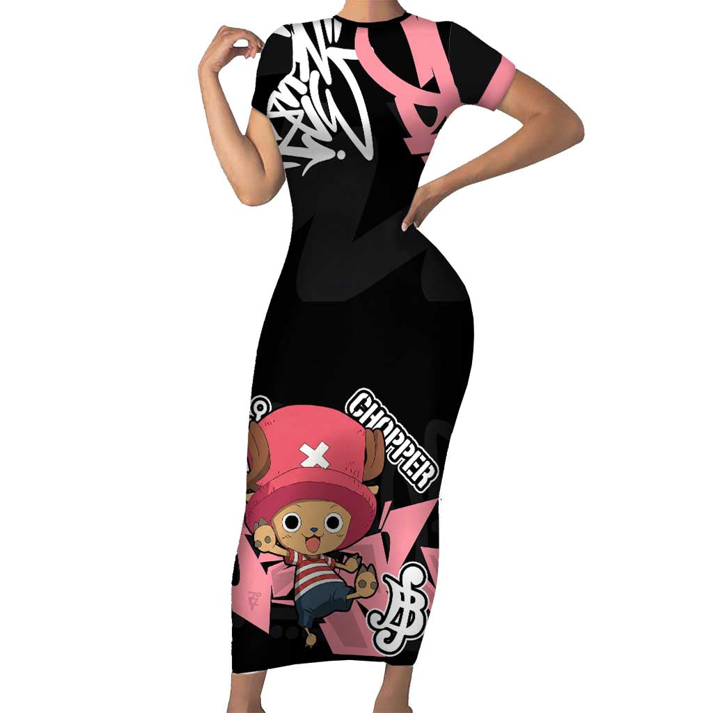 Tony Tony Chopper One Piece Short Sleeve Bodycon Dress Graffiti Street Art Anime Collage