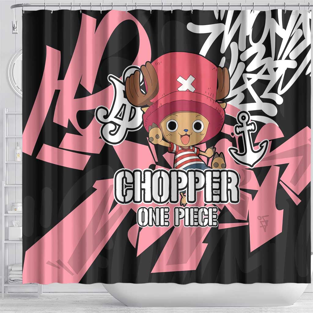 Tony Tony Chopper One Piece Shower Curtain Graffiti Street Art Anime Collage