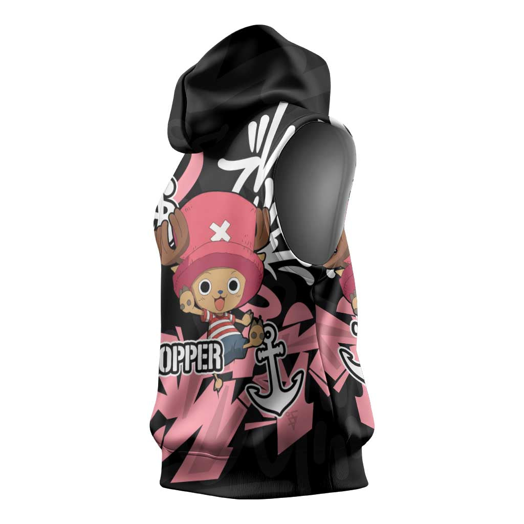 Tony Tony Chopper One Piece Sleeveless Hoodie Graffiti Street Art Anime Collage