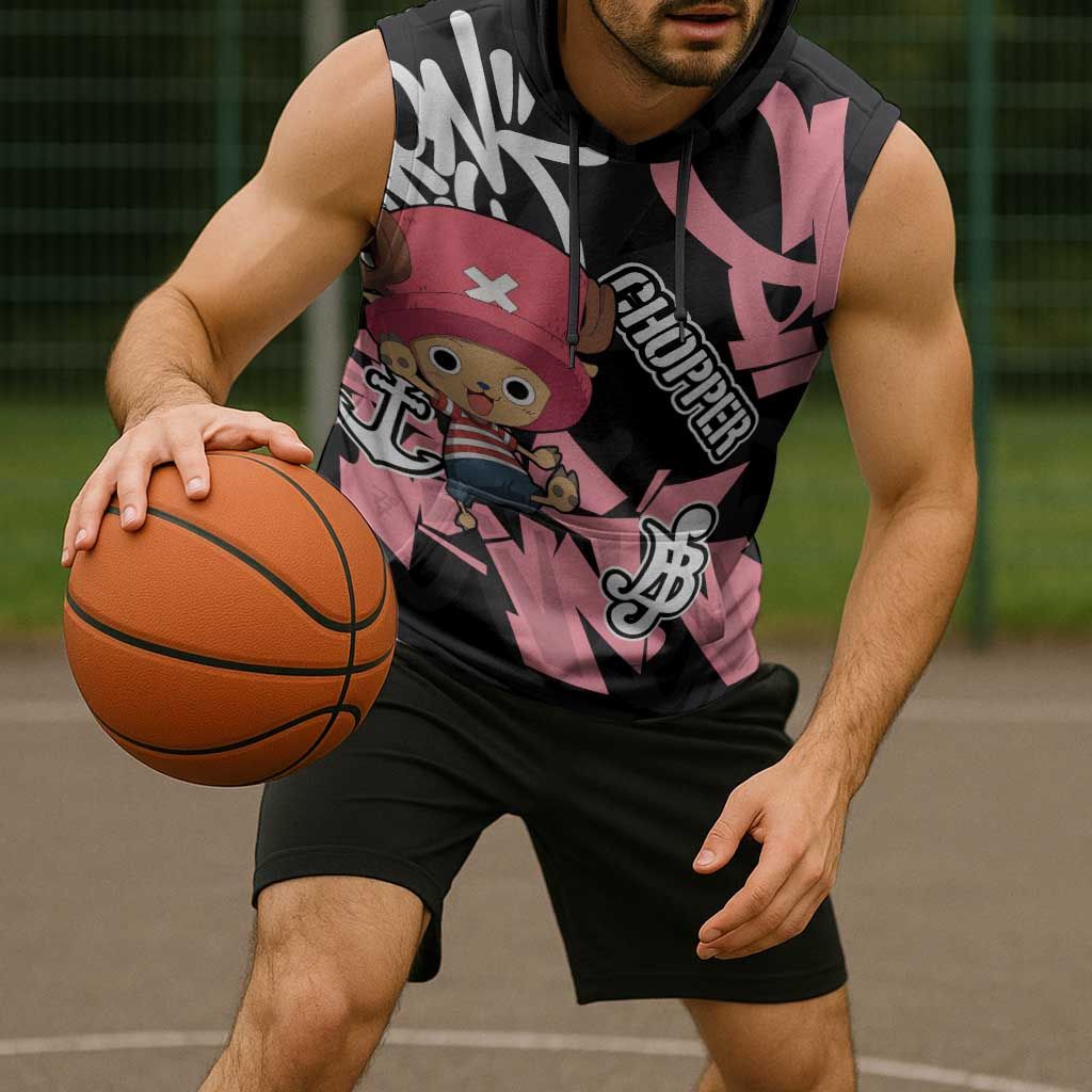 Tony Tony Chopper One Piece Sleeveless Hoodie Graffiti Street Art Anime Collage