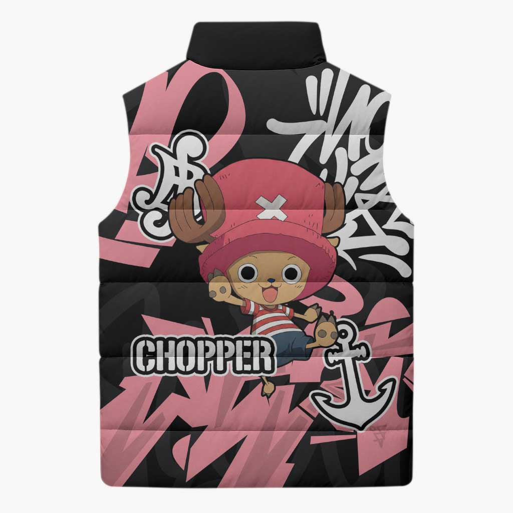 Tony Tony Chopper One Piece Sleeveless Puffer Jacket Graffiti Street Art Anime Collage