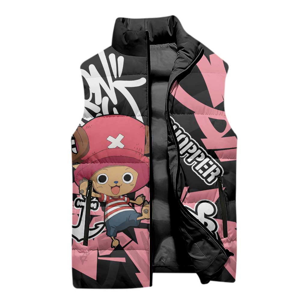 Tony Tony Chopper One Piece Sleeveless Puffer Jacket Graffiti Street Art Anime Collage