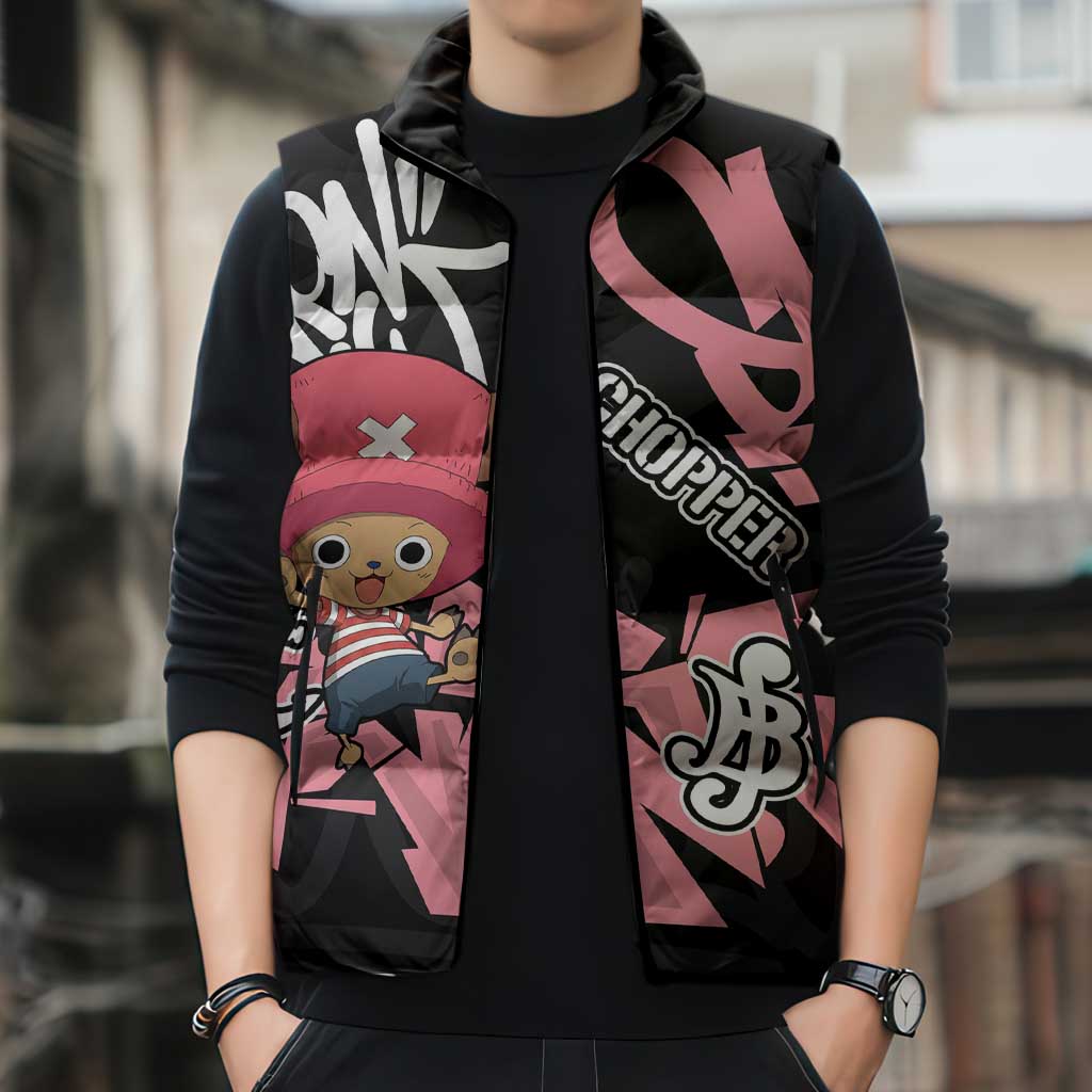 Tony Tony Chopper One Piece Sleeveless Puffer Jacket Graffiti Street Art Anime Collage