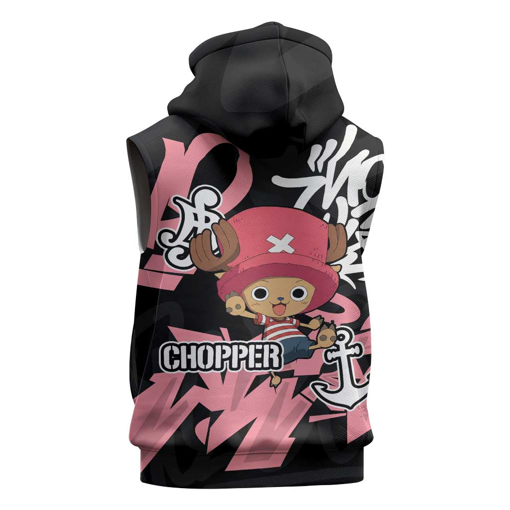 Tony Tony Chopper One Piece Sleeveless Zip Hoodie Graffiti Street Art Anime Collage