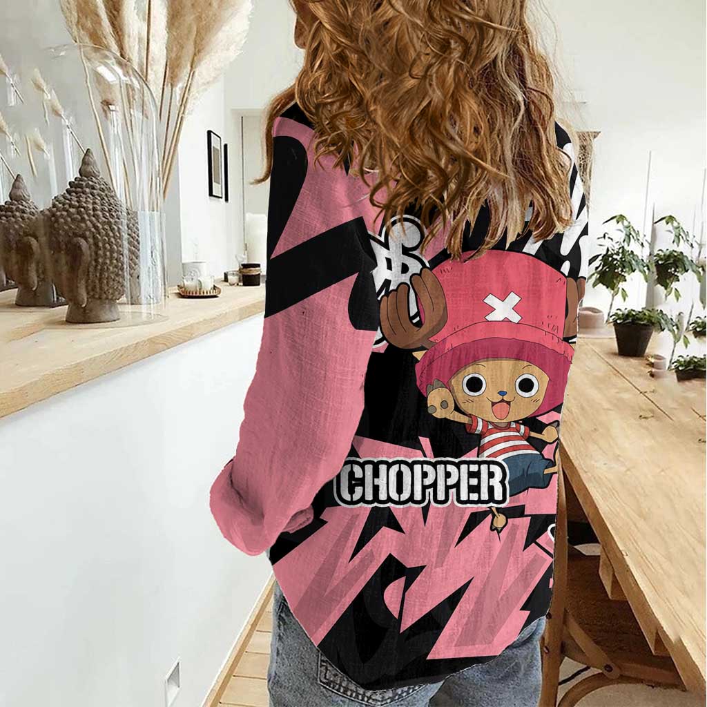 Tony Tony Chopper One Piece Women Casual Shirt Graffiti Street Art Anime Collage