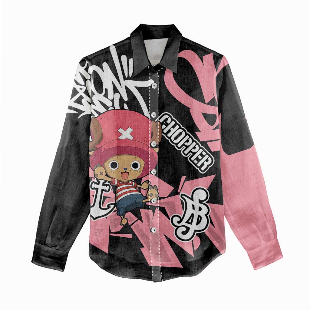 Tony Tony Chopper One Piece Women Casual Shirt Graffiti Street Art Anime Collage