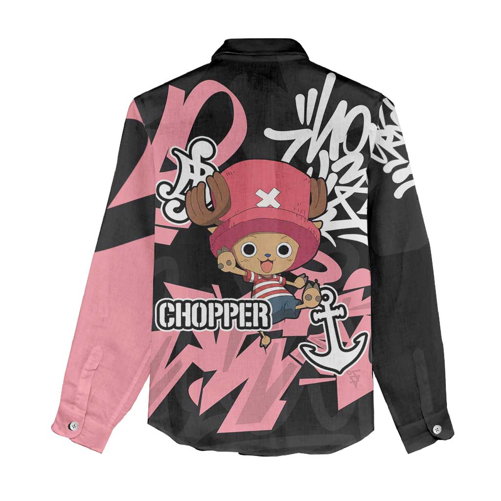 Tony Tony Chopper One Piece Women Casual Shirt Graffiti Street Art Anime Collage