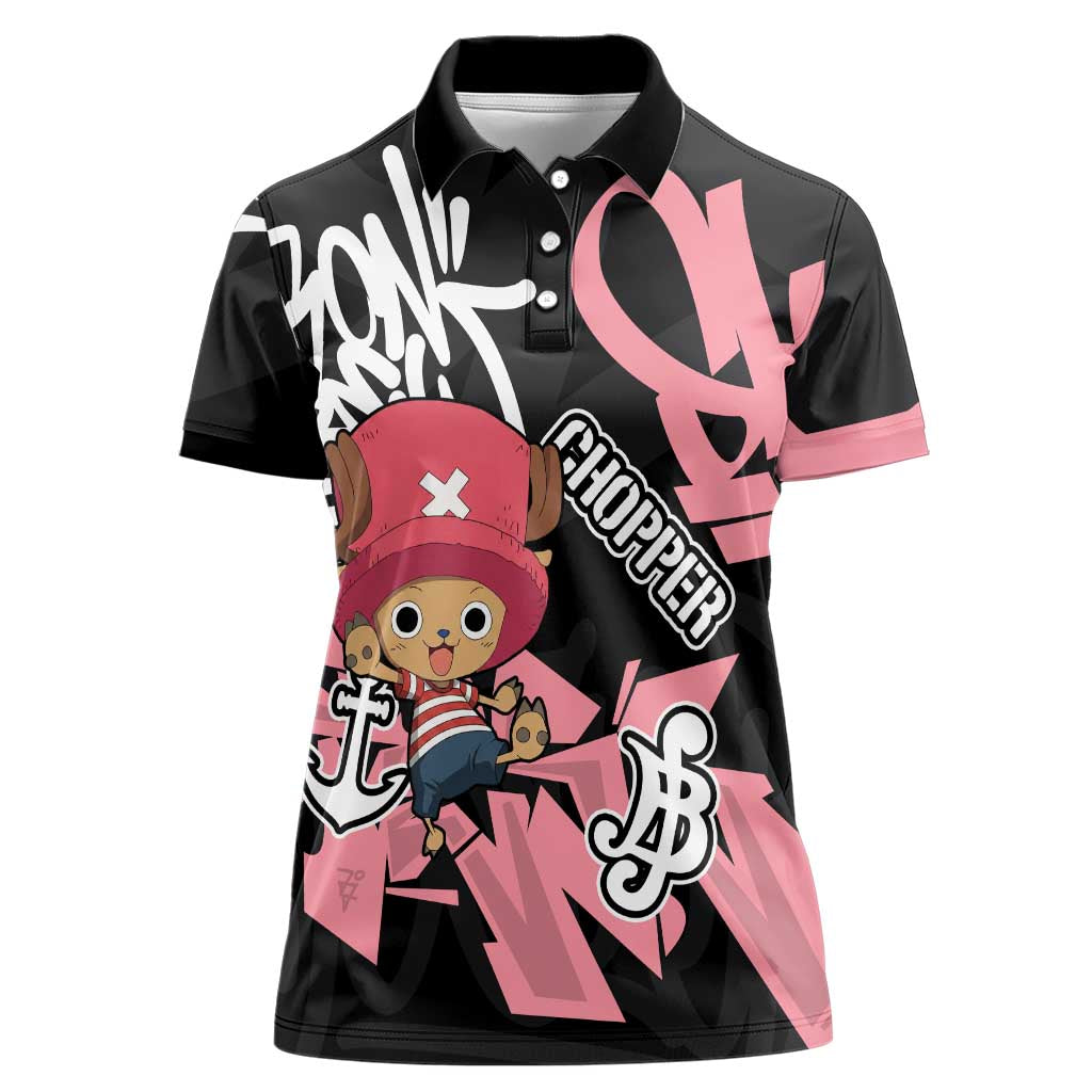 Tony Tony Chopper One Piece Women Polo Shirt Graffiti Street Art Anime Collage