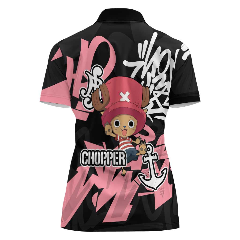 Tony Tony Chopper One Piece Women Polo Shirt Graffiti Street Art Anime Collage