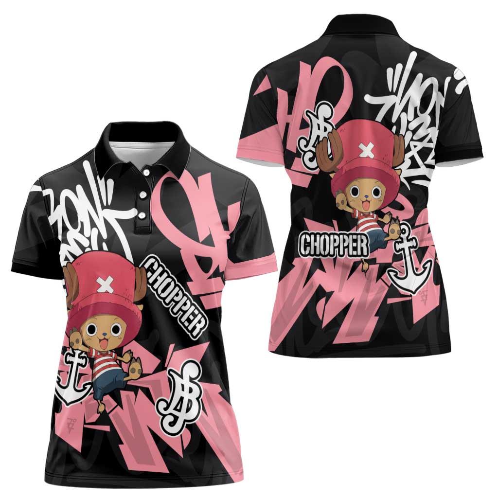 Tony Tony Chopper One Piece Women Polo Shirt Graffiti Street Art Anime Collage
