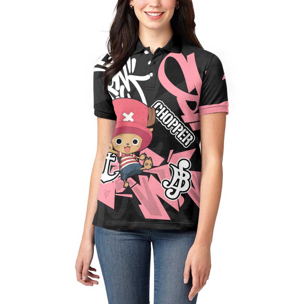 Tony Tony Chopper One Piece Women Polo Shirt Graffiti Street Art Anime Collage