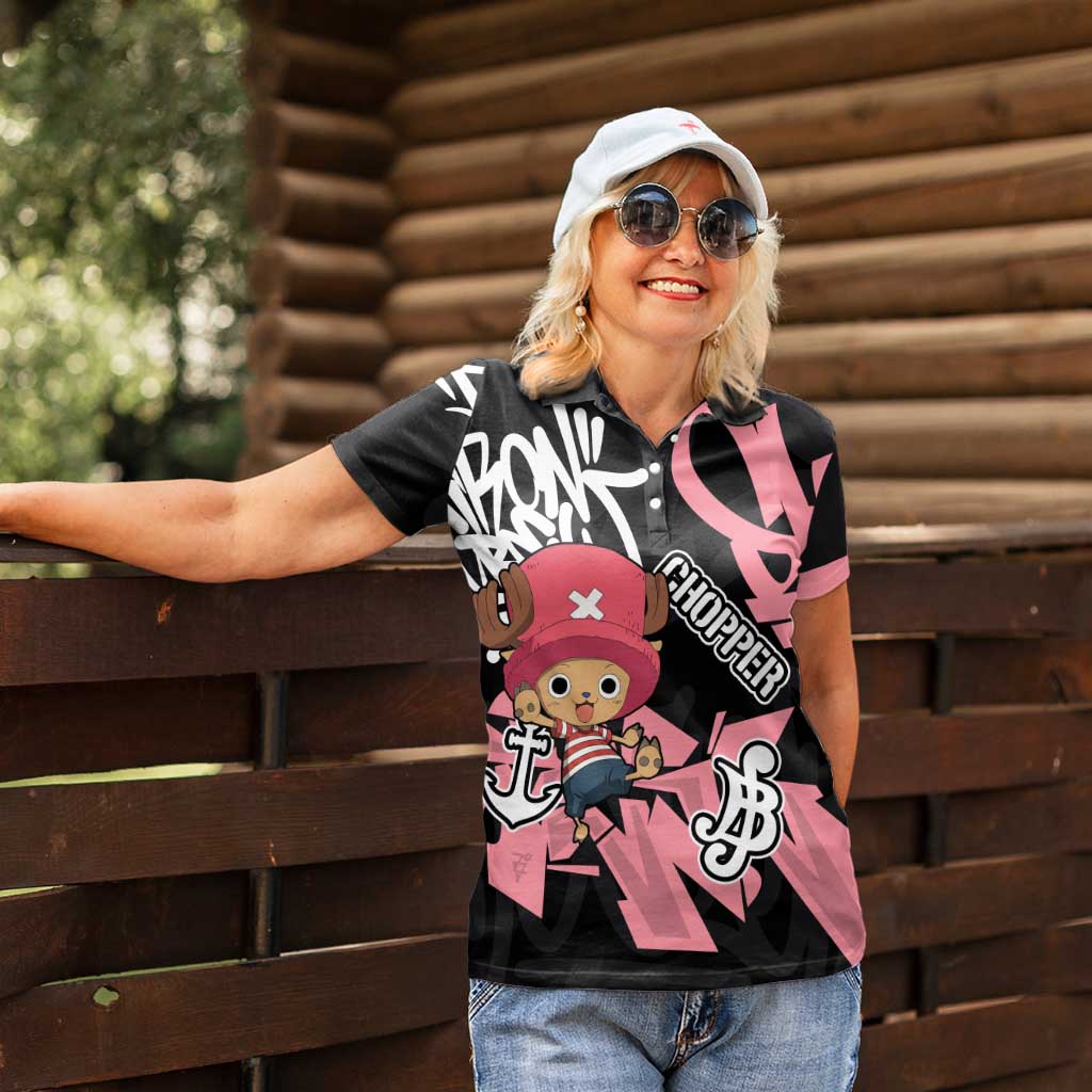 Tony Tony Chopper One Piece Women Polo Shirt Graffiti Street Art Anime Collage