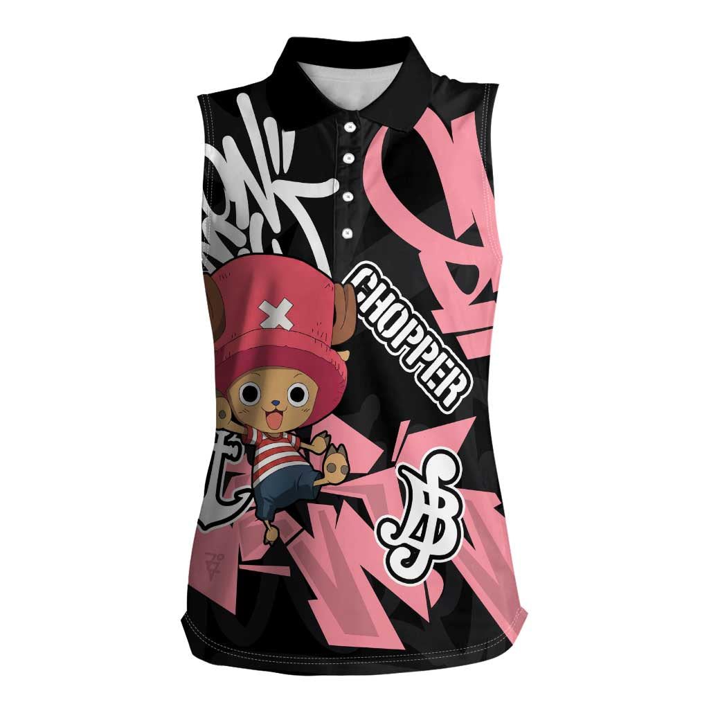 Tony Tony Chopper One Piece Women Sleeveless Polo Shirt Graffiti Street Art Anime Collage