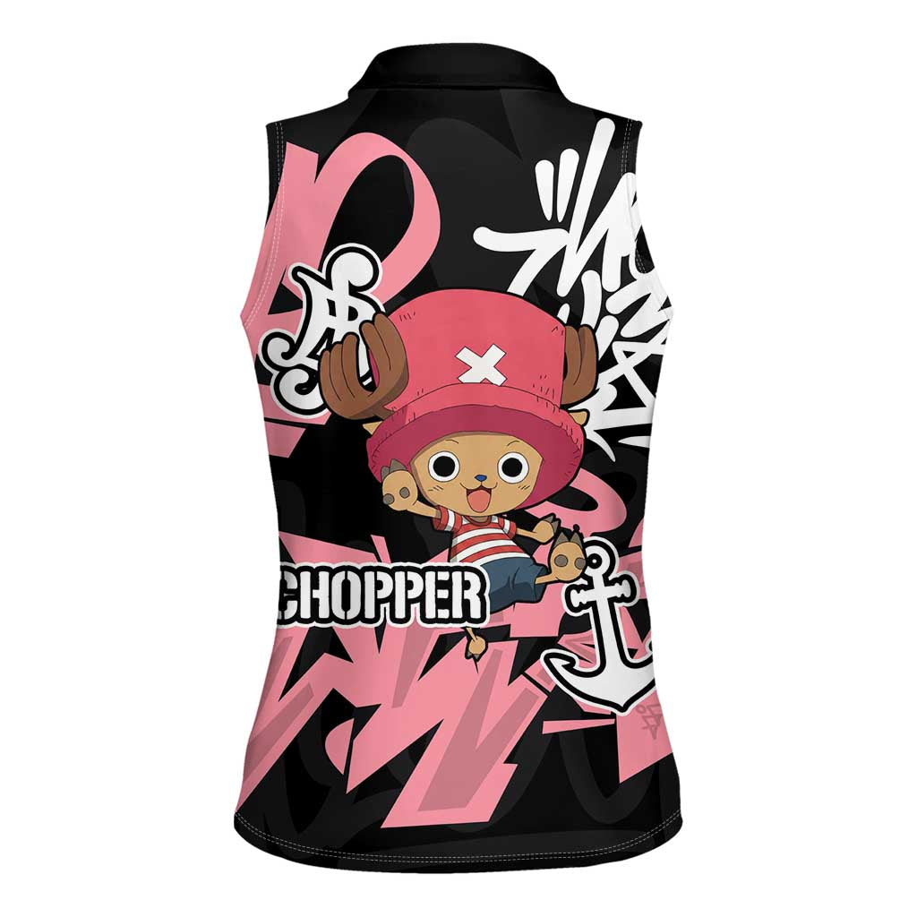 Tony Tony Chopper One Piece Women Sleeveless Polo Shirt Graffiti Street Art Anime Collage