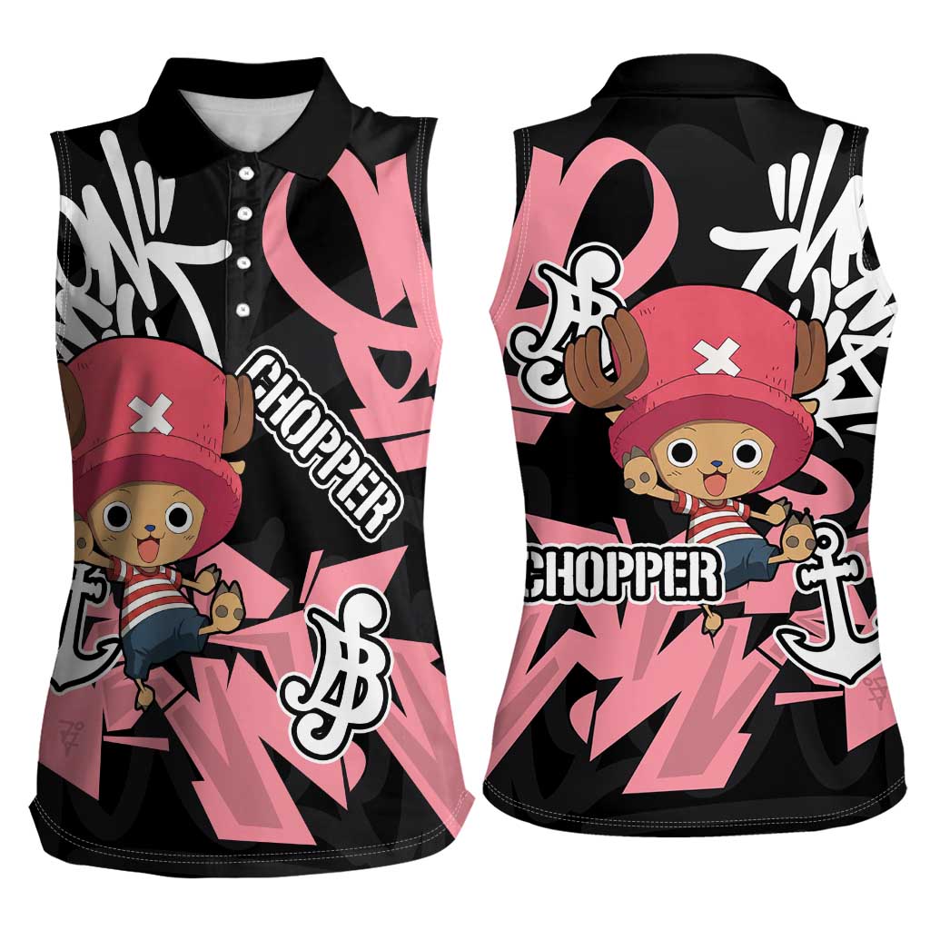 Tony Tony Chopper One Piece Women Sleeveless Polo Shirt Graffiti Street Art Anime Collage