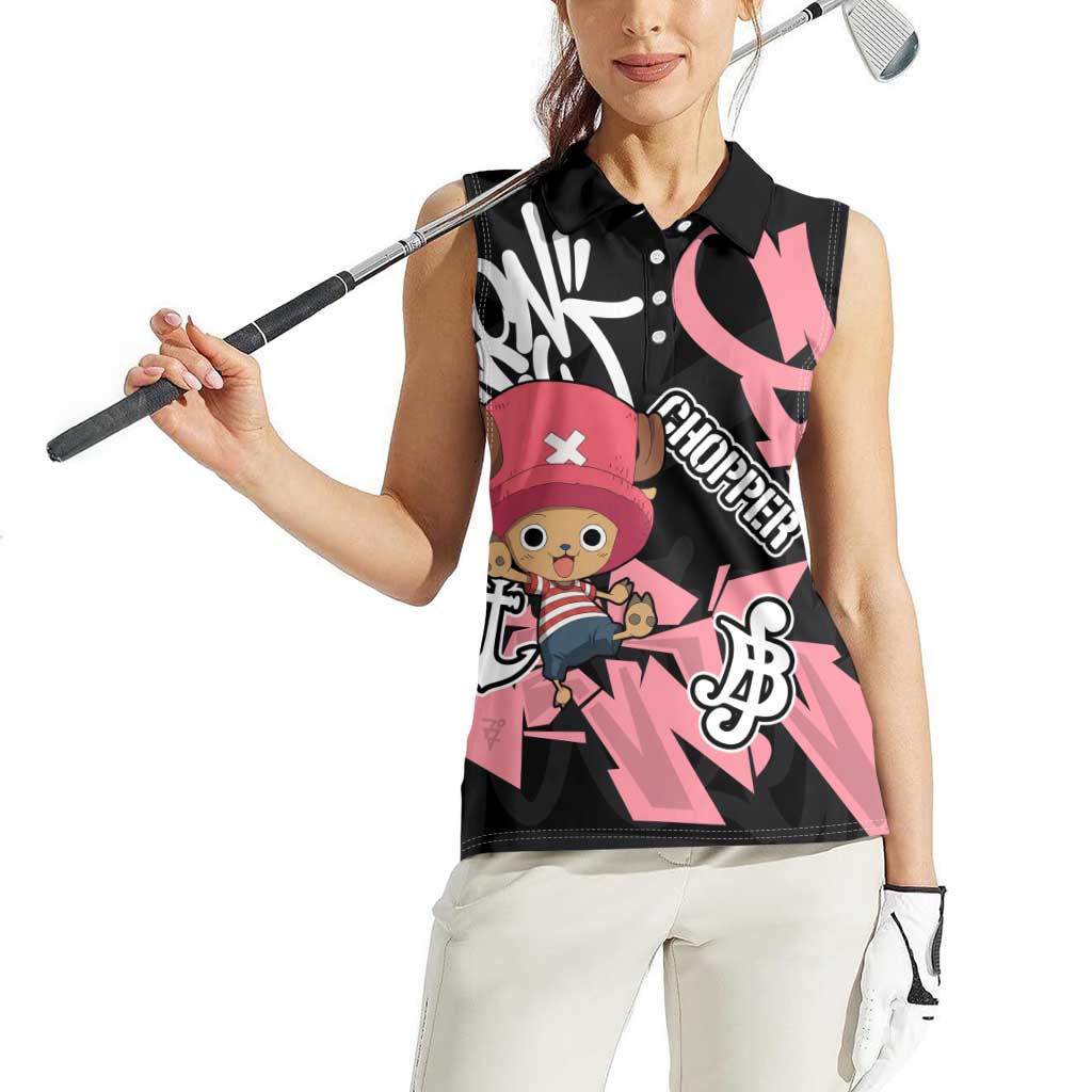 Tony Tony Chopper One Piece Women Sleeveless Polo Shirt Graffiti Street Art Anime Collage