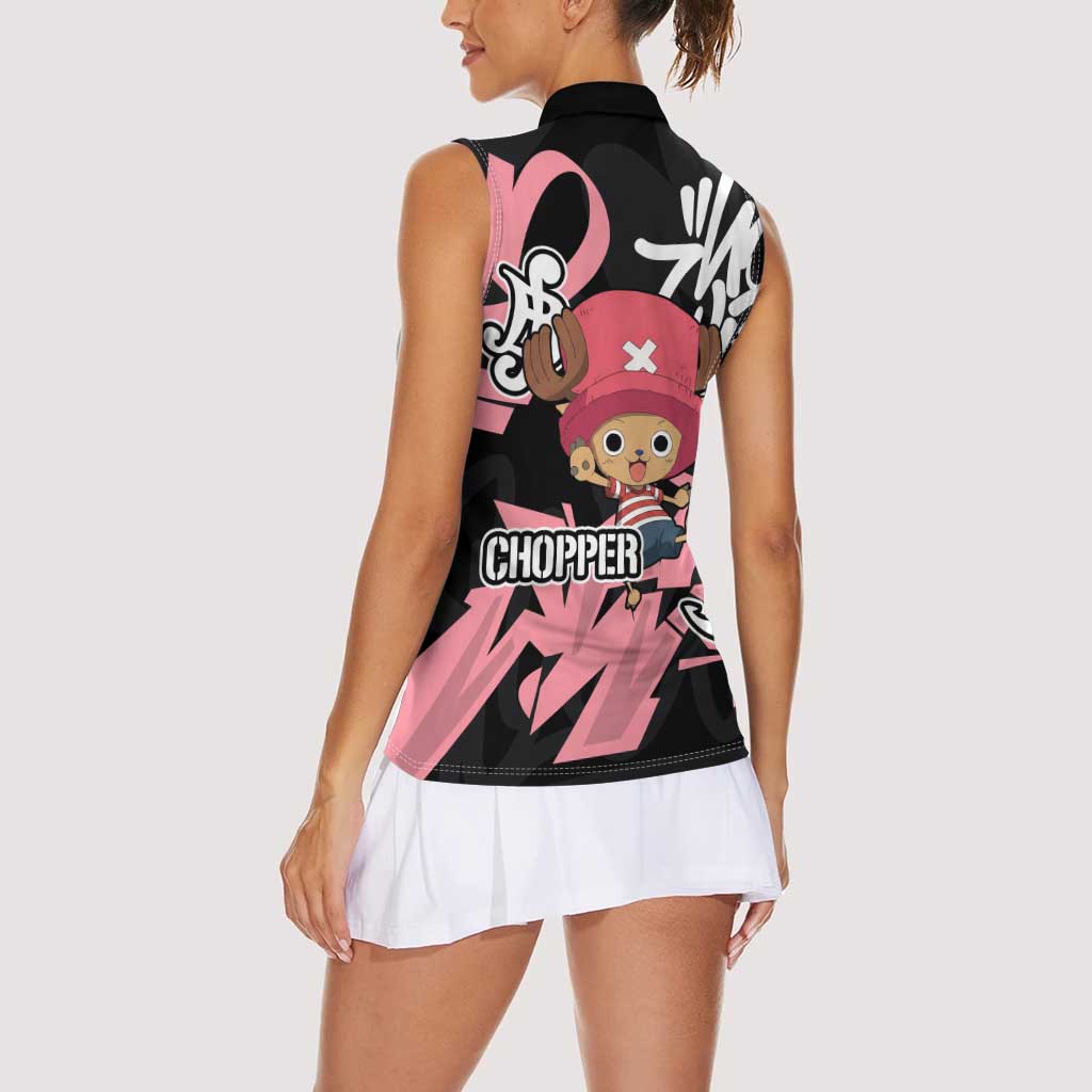 Tony Tony Chopper One Piece Women Sleeveless Polo Shirt Graffiti Street Art Anime Collage