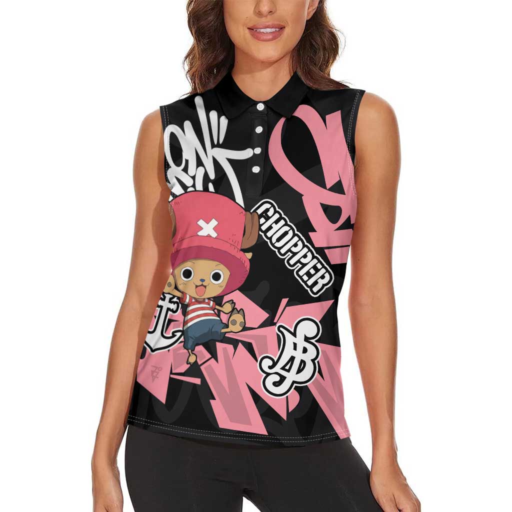 Tony Tony Chopper One Piece Women Sleeveless Polo Shirt Graffiti Street Art Anime Collage